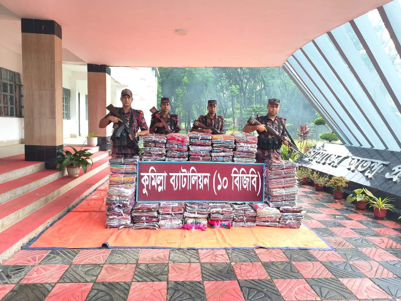 চৌদ্দগ্রাম সীমান্তে বিজিবির অভিযানে ৩৪ লাখ টাকার ভারতীয় শাড়ি জব্দ-chief tv